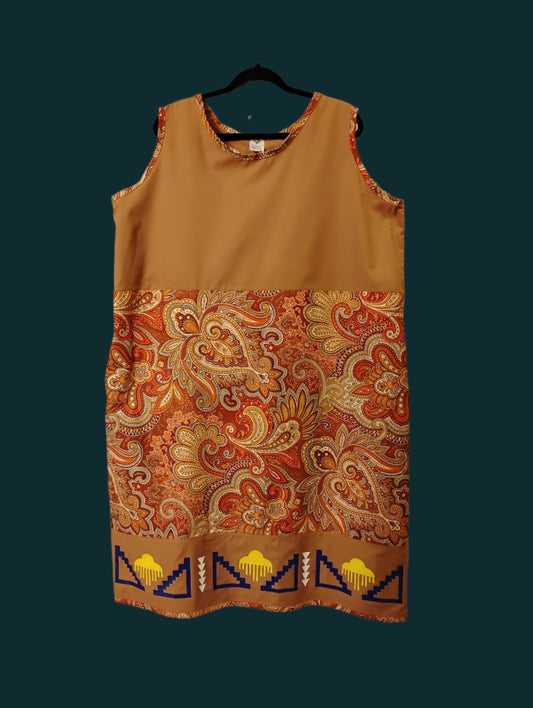 Sleeveless, Two-Tone Summer Dress, Southwestern style border with Pockets