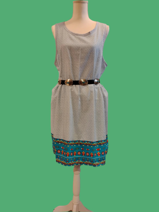 Sleeveless Summer Dress, with a Southwestern border and Pockets